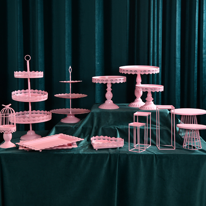 Nordic cristal tarde té bandeja de mesa de postre decoración de la torta estante de la torta de boda Placa de hierro merienda rack