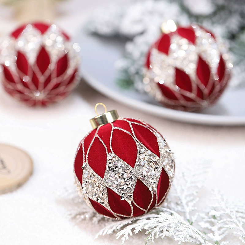 Cross-border new product Christmas ball ornament 8cm/12pcs rhinestone velvet Christmas ball set Christmas tree hanging ornament
