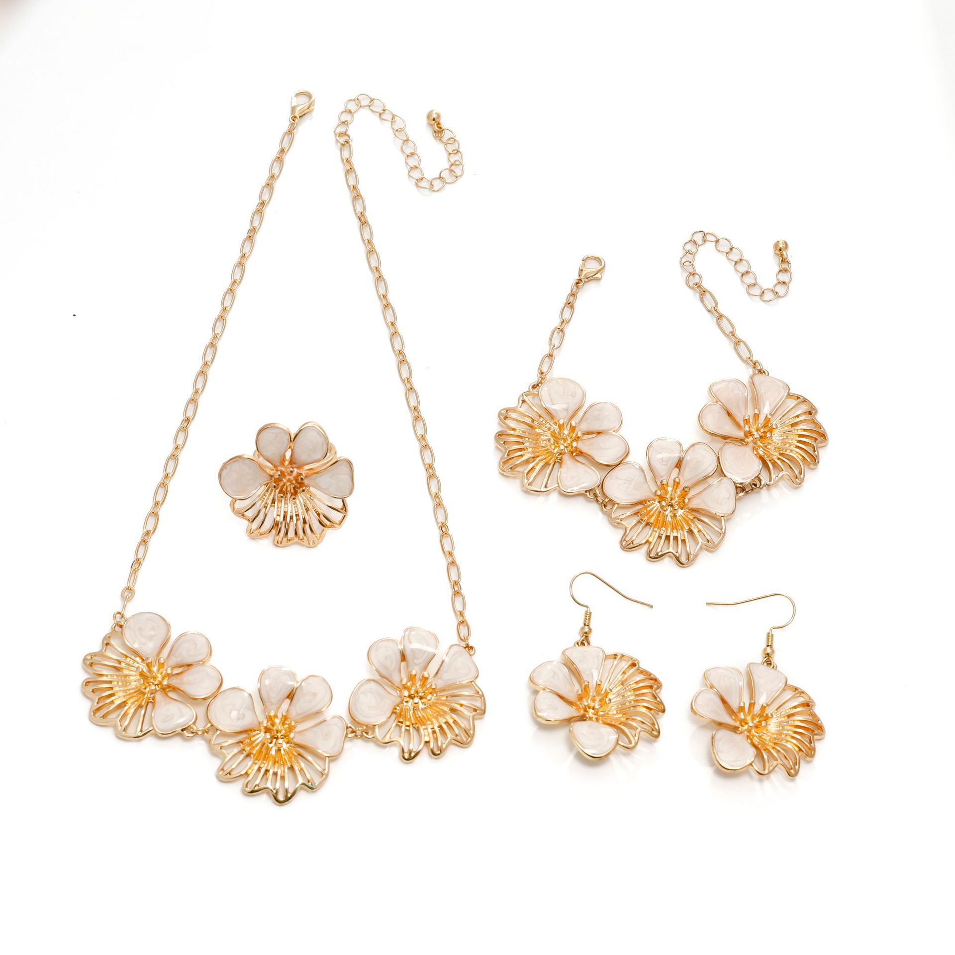 Estilo explosivo transfronterizo retro aceite que gotea collar de flores pulsera aretes conjunto de joyas asimétricas frescas y dulces