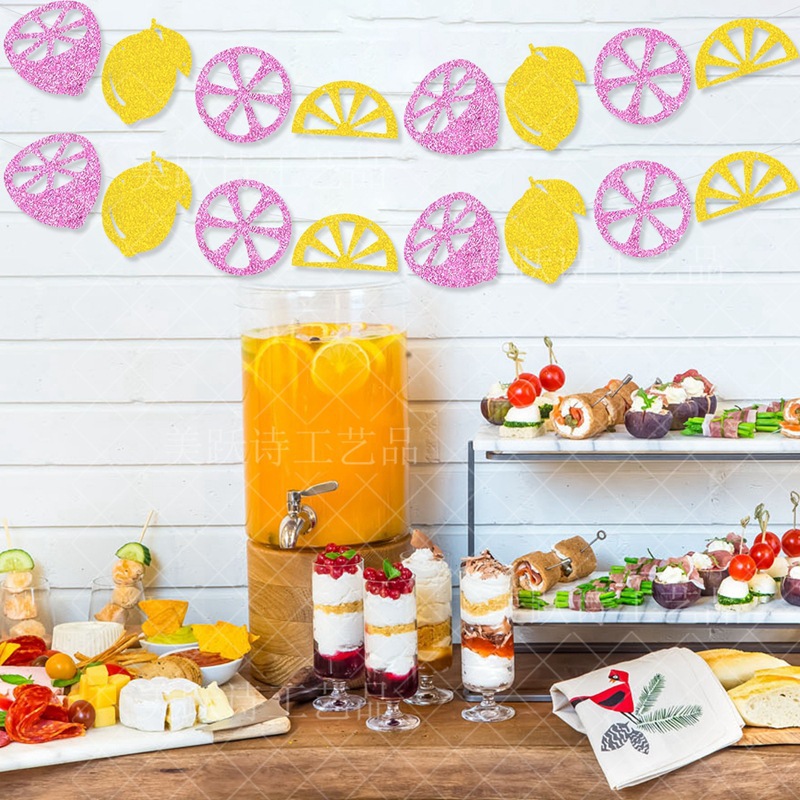 Nuevo estilo transfronterizo decoración de fiesta de verano, bandera de tirón, decoración de escena de fiesta de verano hawaiana, bandera de tirón de limón