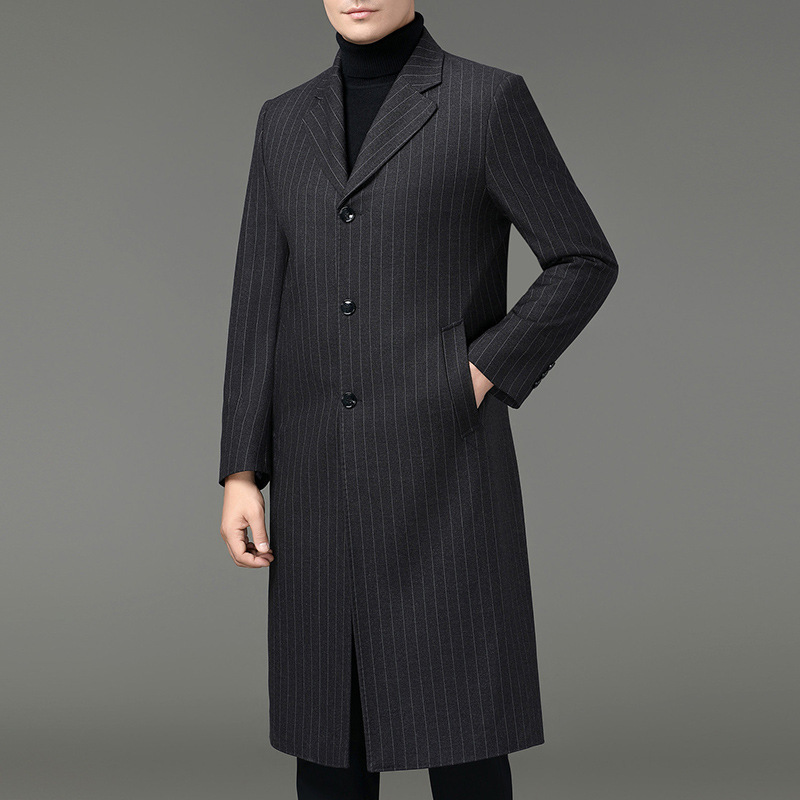 2026 New Cashmere Coat for Men, Long Suit Collar Woolen Parka, Autumn and Winter Style, Middle-Aged Dad's Jacket