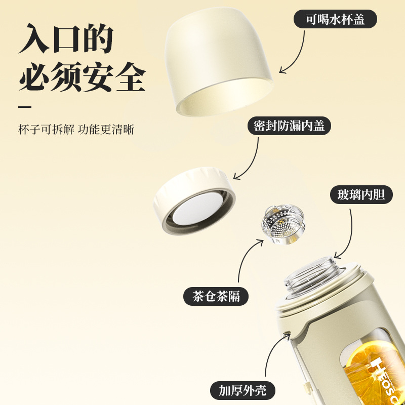 Enermei tazas de vidrio de gran capacidad para hombres y mujeres de verano separación de tazas de té anti-caída tazas de agua de oficina a alta temperatura