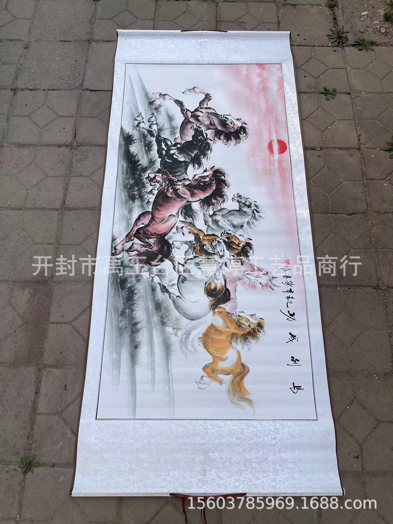 国画八骏图字画八匹马马到成功字画书画国画晚上显示观音发光字画