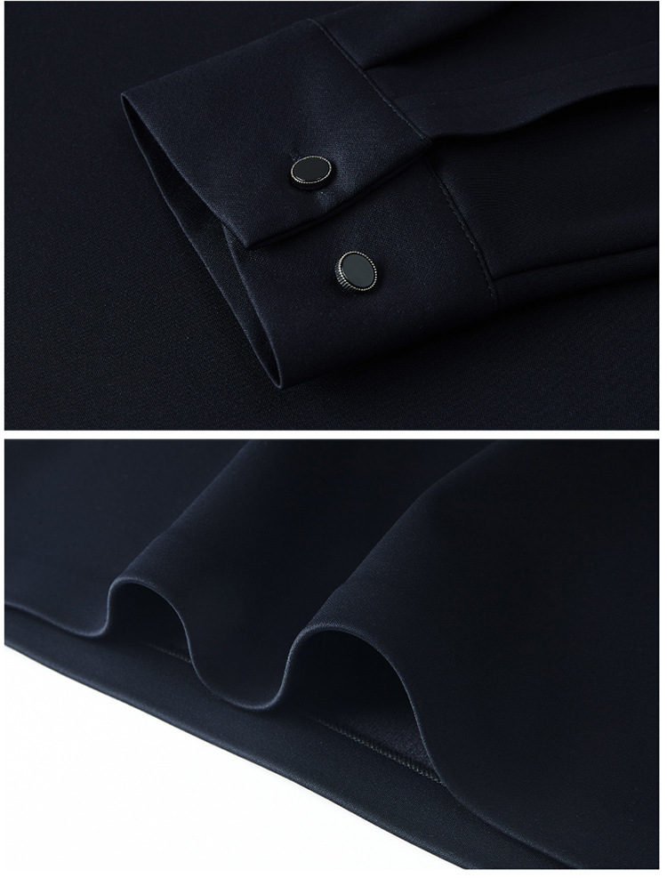 T-shirt a maniche lunghe da uomo in peluche spesso 2024 Autunno / inverno Nuova camicia di base in tinta unita con risvolto business di mezza età_voghion.com