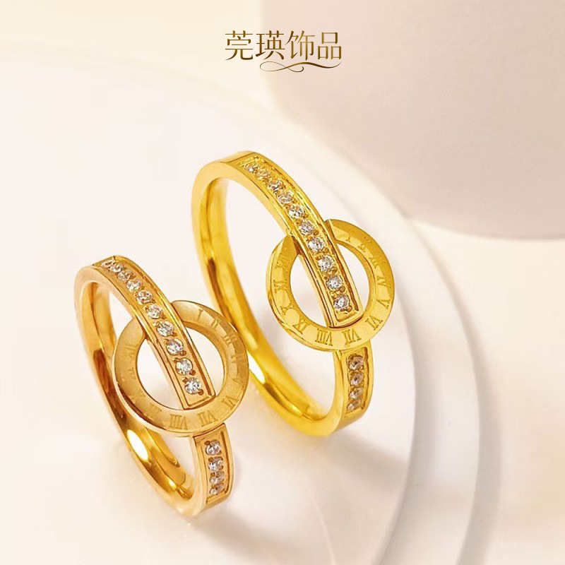 Cross-Border Foreign Trade Diamond-Encrusted Roman Numeral Rose Gold Ring for Girls Trendy Fashion Index Finger Ring Jewelry Wholesale Cross-Border Foreign Trade Diamond-Encrusted Roman Numeral Rose Gold Ring for Girls Trendy Fashion Index Finger Ring Jewelry Wholesale