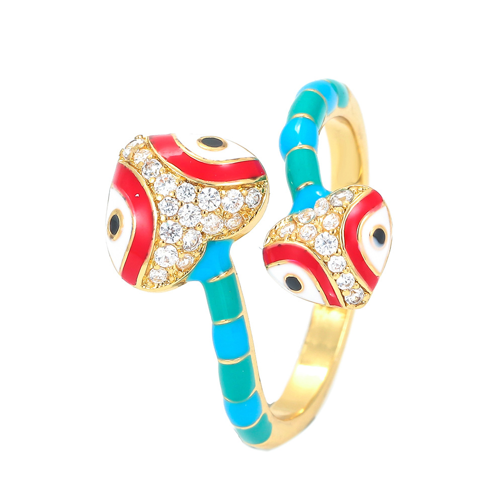 Unisex Gender Retro Geometric Snake Copper Open Ring Plating Zircon Copper Rings