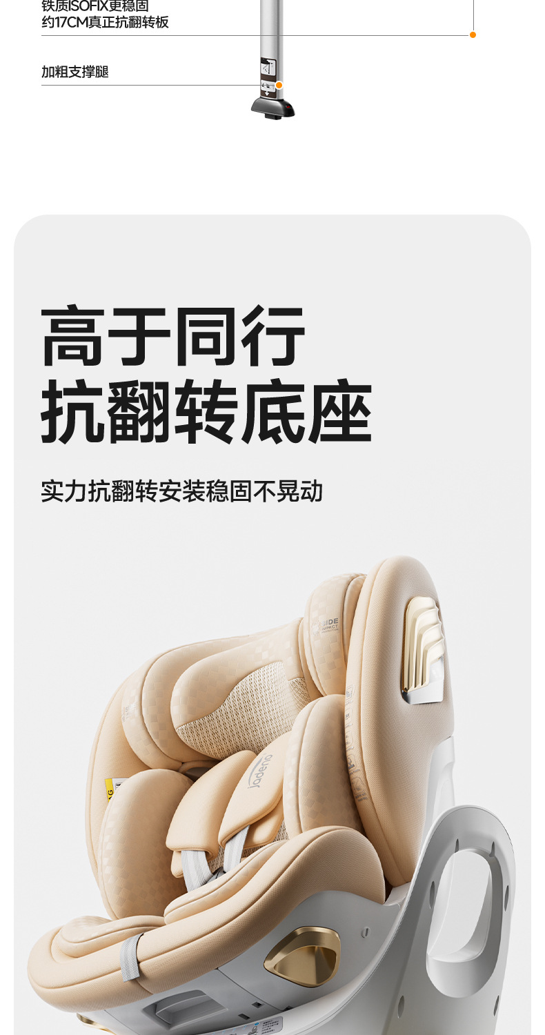 Jardin Kids Safety Seat New National Standard I-Size Smart Ventilation and Heating, Can Sit, Lie Down, and Rotate, Suitable for Ages 0-12