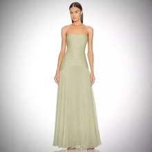 2024俄罗斯欧美女装跨境亚马逊爆款时尚休闲坑条布抹胸压褶连衣裙