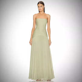 2024俄罗斯欧美女装跨境亚马逊爆款时尚休闲坑条布抹胸压褶连衣裙