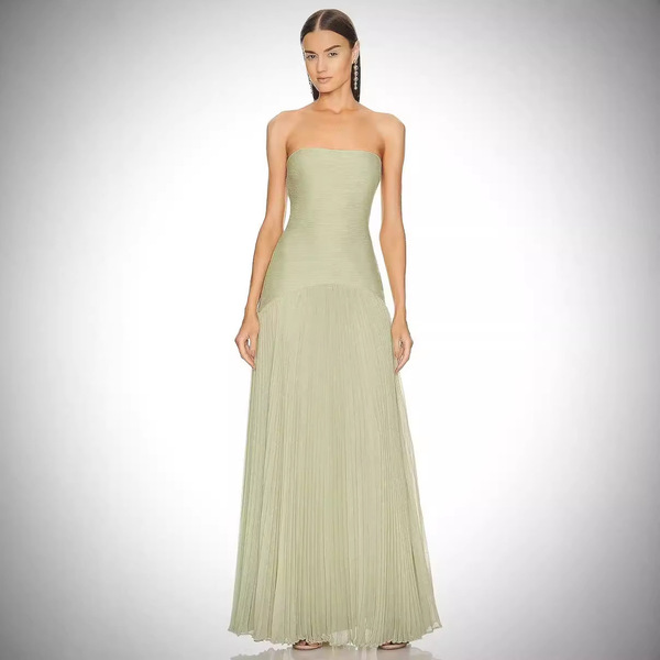 2024 Russian European and American Women's Fashion Cross-Border Amazon Hot-Selling Fashion Casual Ribbed Fabric Strapless Pleated Dress