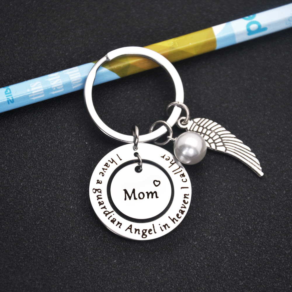 Simple Style Letter Wings 201 Stainless Steel Zinc Alloy Stoving Varnish Polishing Artificial Pearls Mother'S Day Father'S Day Unisex Keychain Bag Pendant display picture 6