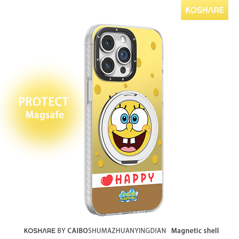 Spongebob Magnetic Holder Suitable for Apple 16 Mobile Phone Case Iphone13Promax Cute Cartoon 15 Anti-Fall