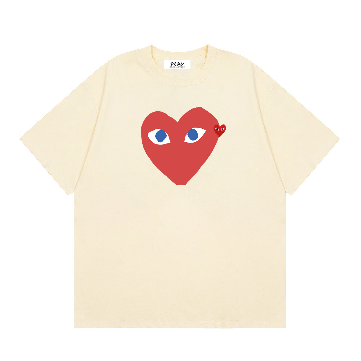 Comme des Garçons PLAY Blue Eyes Red Heart T-Shirt Cream