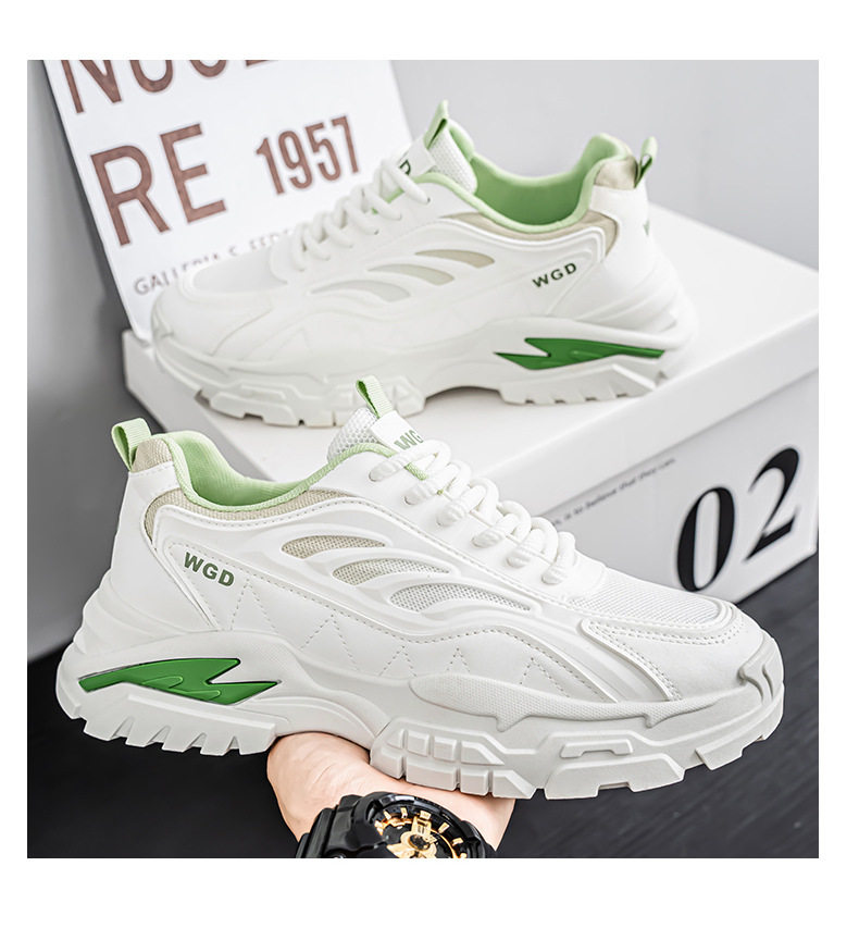 Giày thể thao nam đế dày kiểu sneaker lưới thoáng khí, buộc dây, gót thấp 1–3 cm — Bánh bao gạo W5033, W5033 màu đen, W5033 trắng xanh lục chi tiết 17