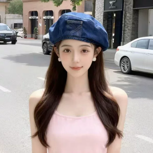 2025 Spring and Autumn New Washed Beret Korean Style Fashion Denim Painter Hat Japanese Retro Versatile Large Head Circumference Hat