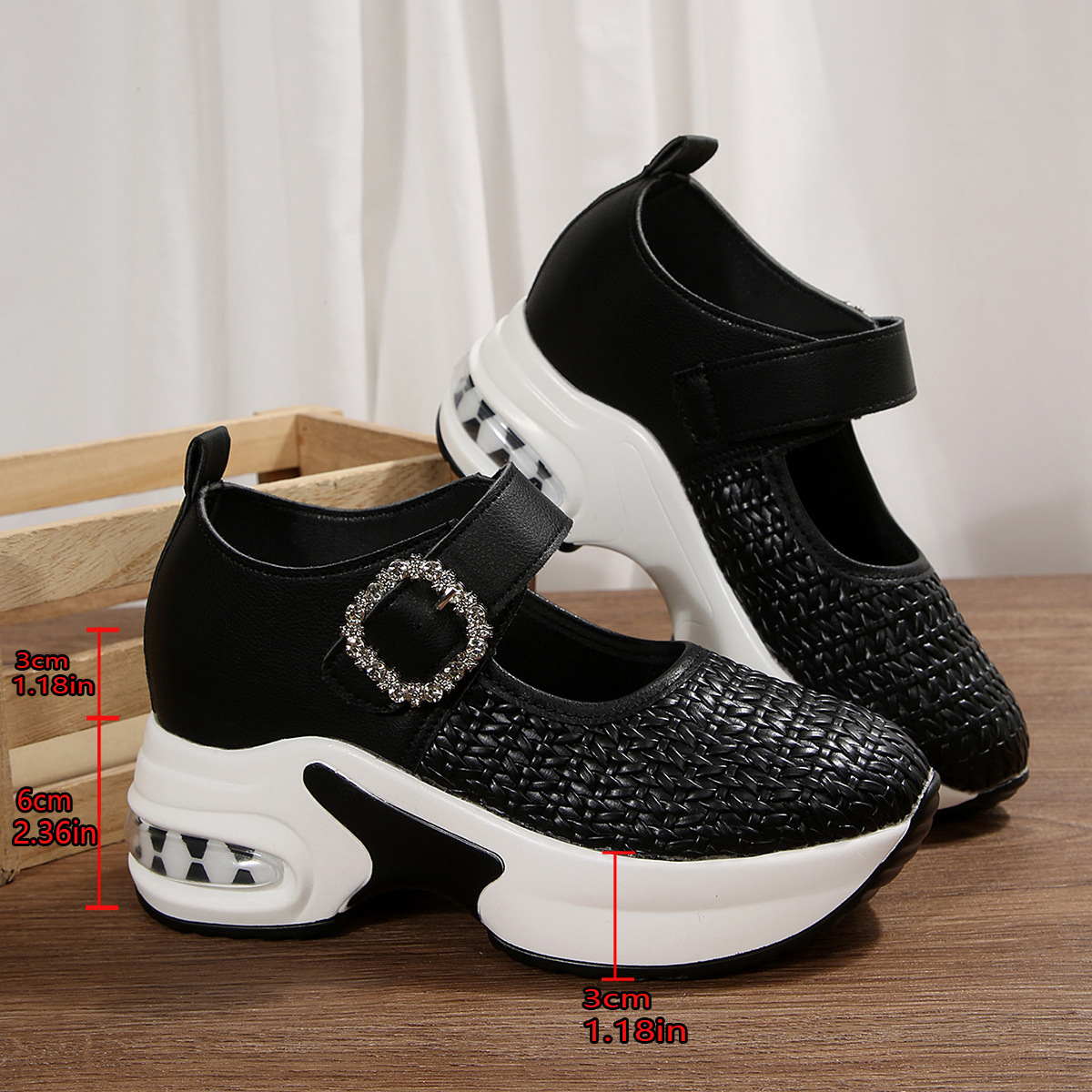 Sapatos femininos de salto plataforma tamanho grande, modelo outono, com sola grossa trançada e strass, casuais e esportivos, tamanho 43._voghion.com