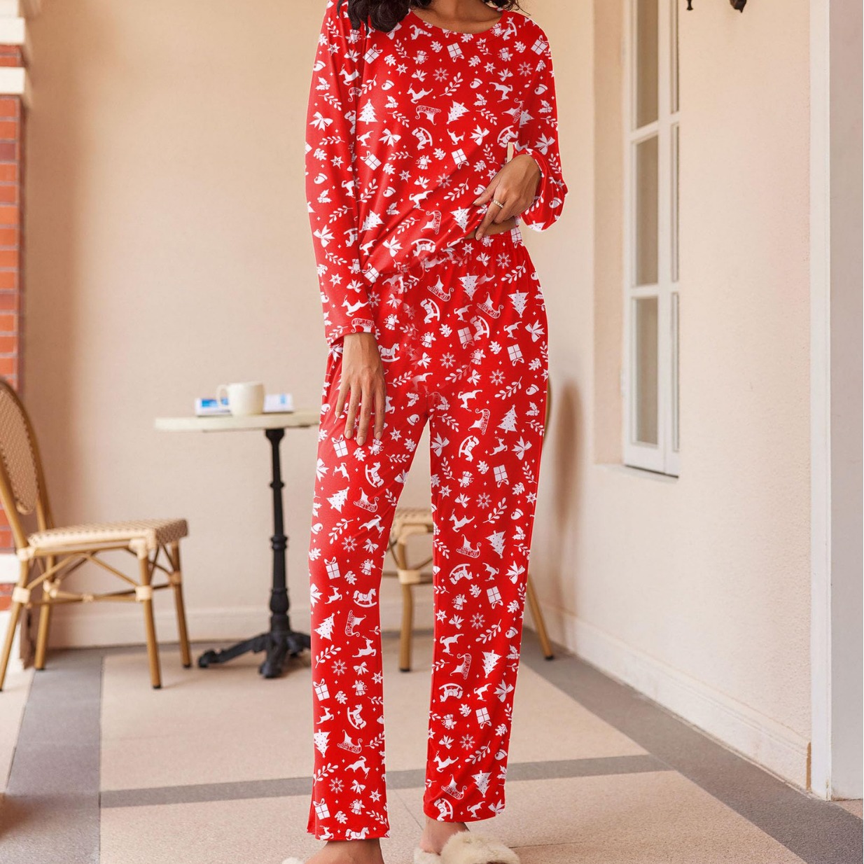 Traje de pijama transfronterizo nuevo estampado cómodo pantalón de manga larga europeo y americano estilo casual de Amazon traje de dos piezas al por mayor