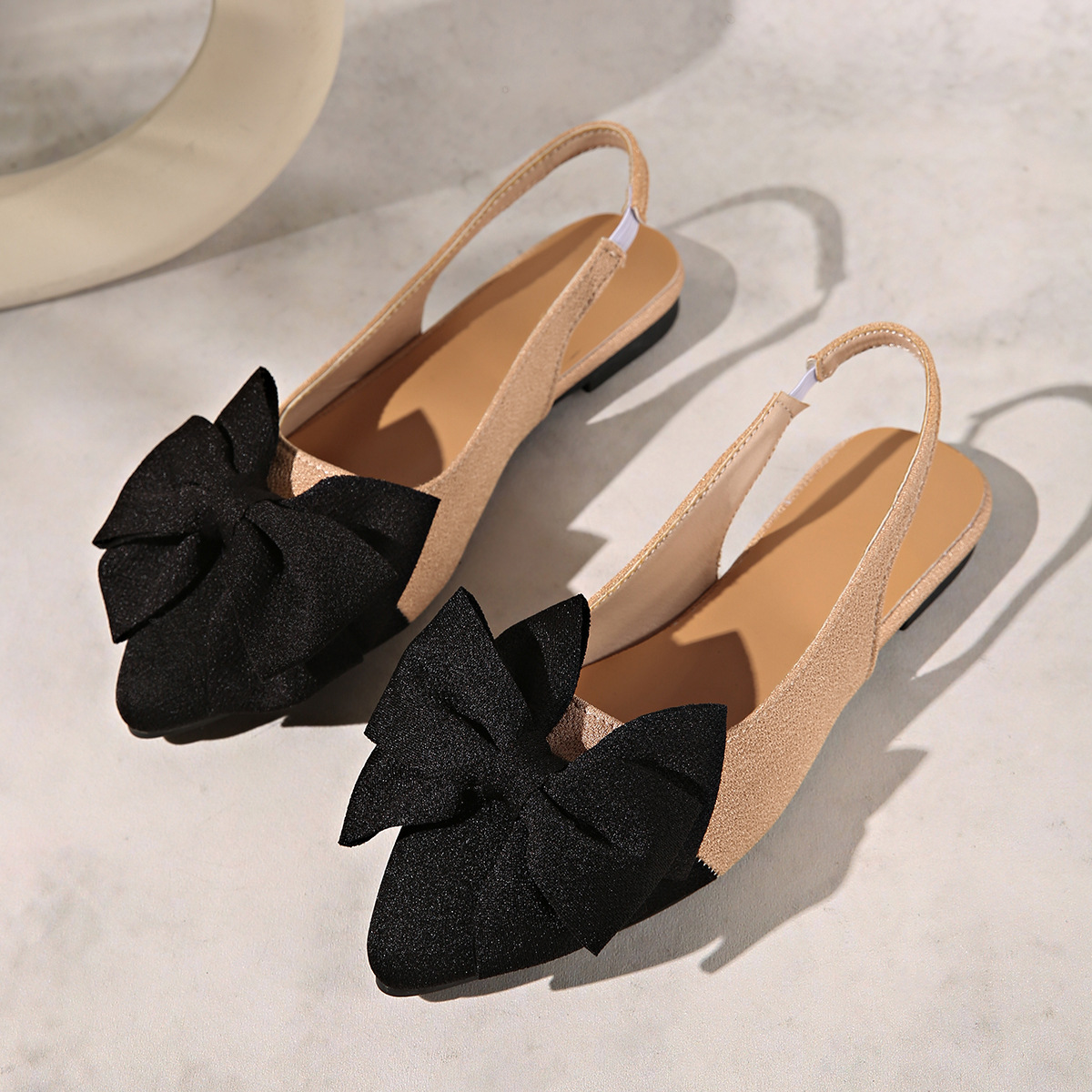 Women's Color Blocked Closed Toe Sandals Summer Style Fabric Bow Pointed Toe Plus Size Open Back Sandals_vogvips.com
