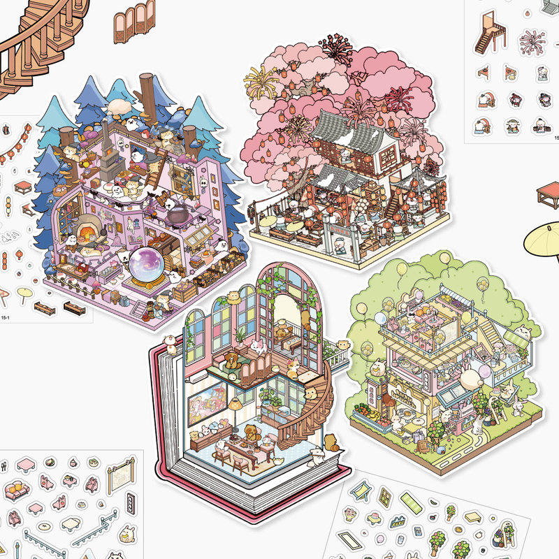 Landscape Stickers Miniature Scene 3D Pop-Up Collage House Handmade Stress-Relief DIY Fun Cartoon Journal Stickers Landscape Stickers Miniature Scene 3D Pop-Up Collage House Handmade Stress-Relief DIY Fun Cartoon Journal Stickers