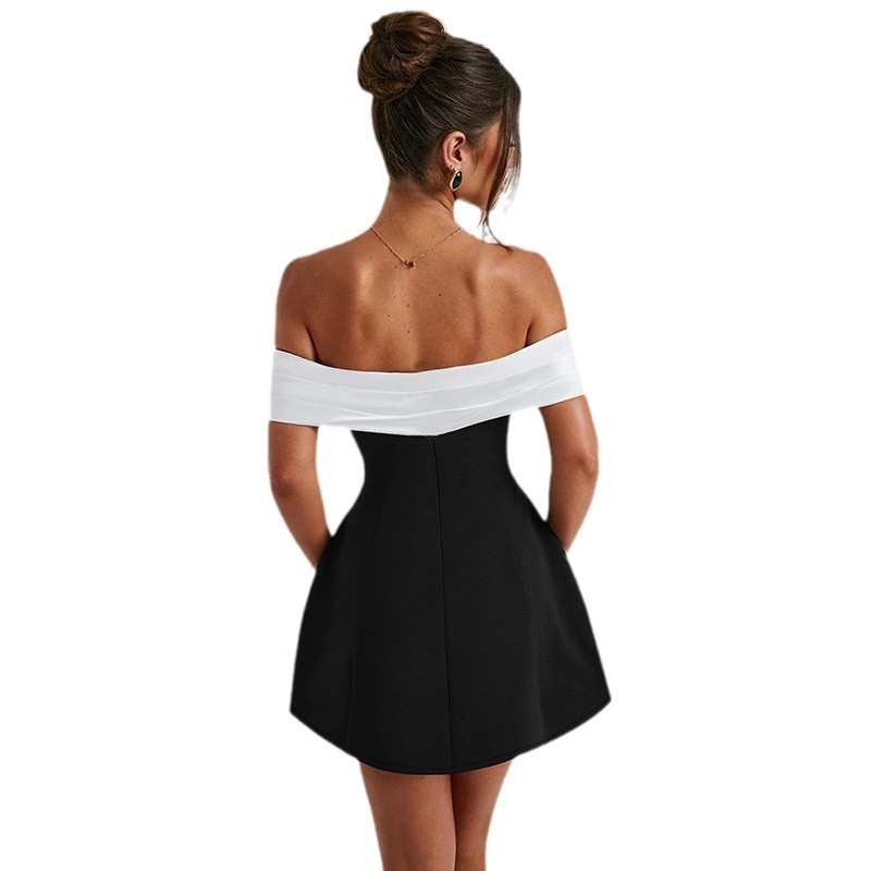 YL24465 Autumn 2024 New Sexy dress European and American Style Elegant Slim-fit Shoulder Contrast Dress for Women