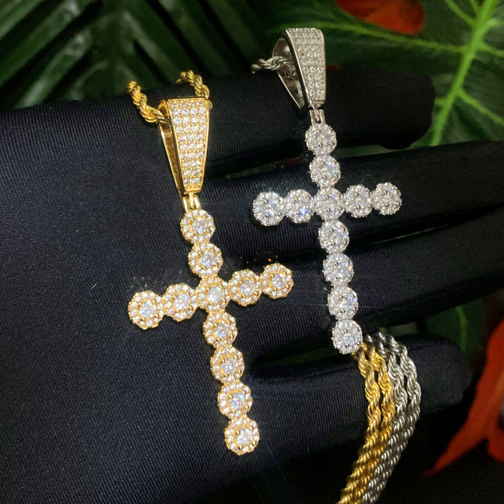 28g Weight Zircon Inlay Material Pendant Necklace Classification Copper Chain Material Hip-hop Cross Copper Inlay Zircon Men's Pendant Necklace