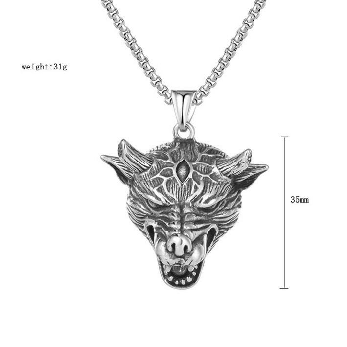 Wolf Head Pendant Necklace In Stainless Steel For Men And Women_voghion.com