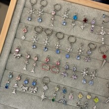 彩色镶锆石扇形爱心耳环法式复古宫廷风精致耳环轻奢高级感耳饰女