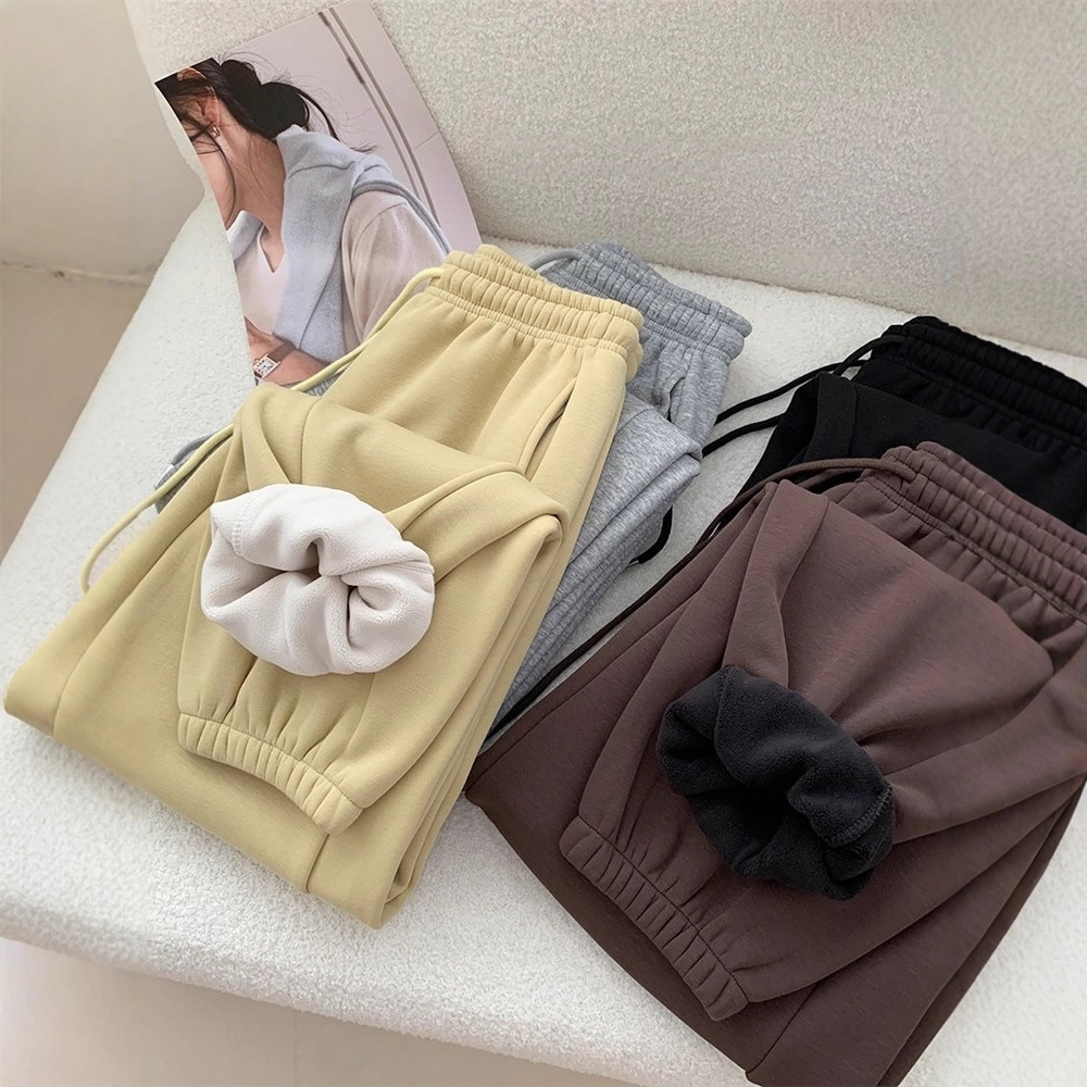 冬季加绒加厚温暖面包卫裤女澳粒绒宽松休闲运动保暖束脚长裤女裤