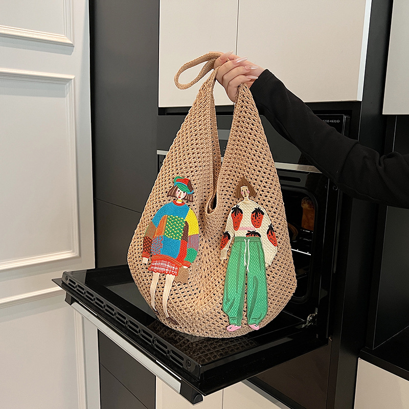 Lazy Style Woven Bag For Women, Fashionable Large Capacity Shoulder Bag, Beach Vacation Travel Korean Style Straw Bag - Thumbnail 3