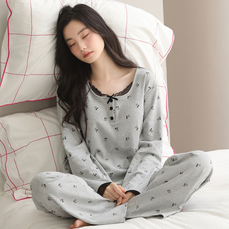 95 Cotton Cool Cotton Long-Sleeved Pants Korean Style Pajamas for Women Autumn High-End New Fashion High-End Loose Home Wear Set