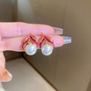 Silver needle, retro fashionable earrings from pearl, french style, wholesale