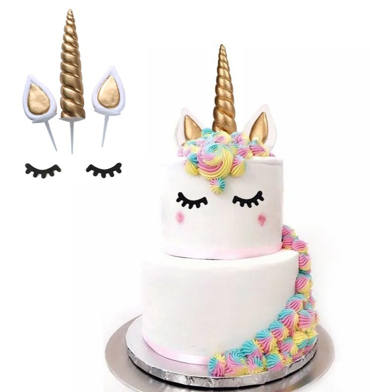 Soft Clay Unicorn Cake Decoration Set Eyebrow Ears Birthday Party Cake Insert Baking Dessert Insert