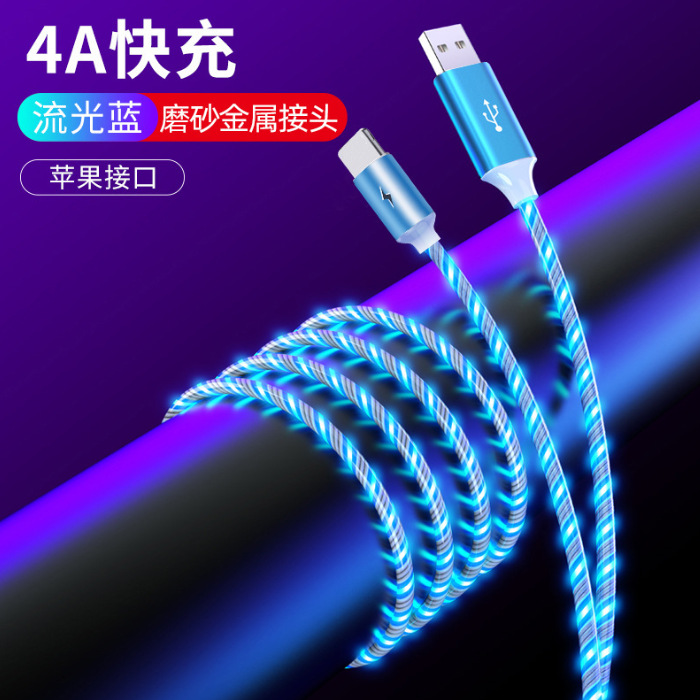 El mismo cable de datos de flujo de luz luminosa colorida para Huawei, Xiaomi, Apple, Android tipo-c