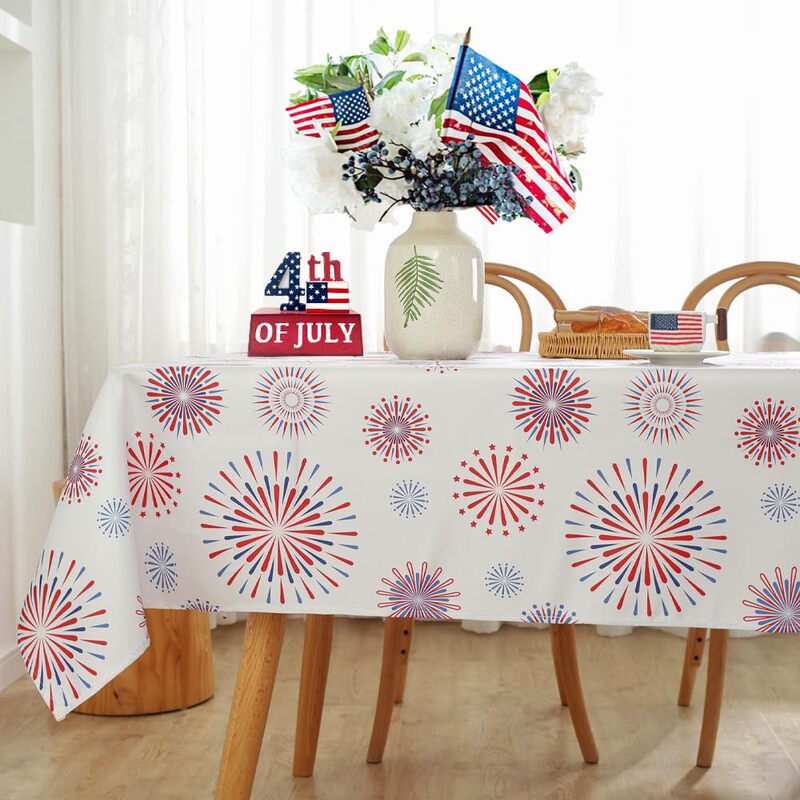 Cross-border foreign trade Independence Day colorful fireworks white tablecloth digital printing creative gift washable direct from manufacturer Cross-border foreign trade Independence Day colorful fireworks white tablecloth digital printing creative gift washable direct from manufacturer