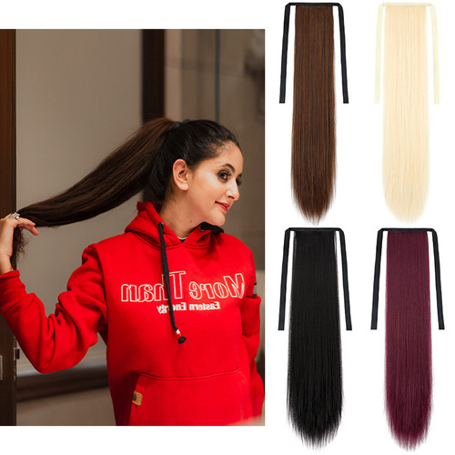 Manufacturer's wig ponytail seamless hair extensions strap-on fake ponytail women's long straight hair wig piece European and American foreign trade
