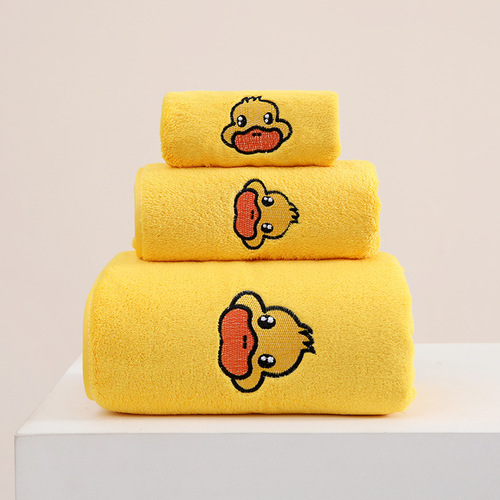 Coral velvet towel set new edge yellow duck square scarf three-piece set thick adult face towel combo set