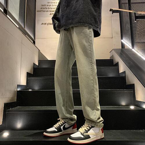 Washed Vintage Yellow Clay Color Slim Fit Men's Spring and Autumn Straight Leg Mini Foot Slimming Narrow Version American Street Pants