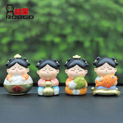 中式文創卡通女生創意禮品桌面裝飾樹脂古風汽車旅遊紀念品小擺件