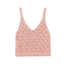 欧美风外贸女装新款2022提花网眼布针织无袖修身吊带短上衣