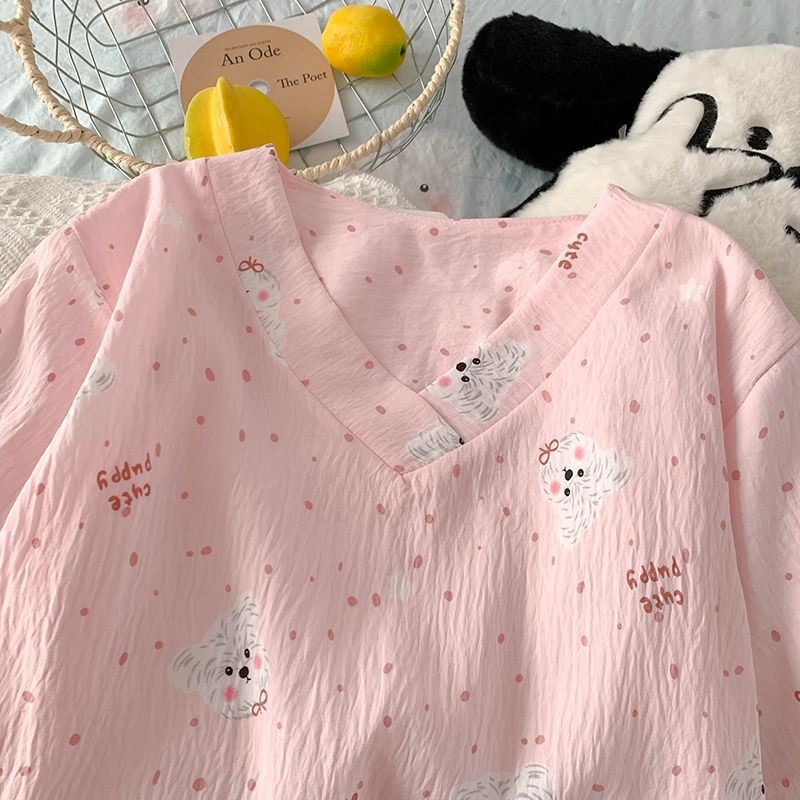 Vietnam transfronterizo transmisión en vivo estilo caliente verano con cuello en V nube pijamas de algodón pantalones de manga corta para mujer traje de servicio a domicilio para estudiantes de dibujos animados