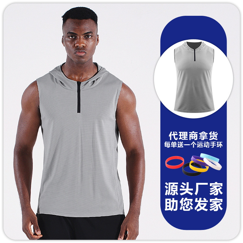 Hombres de verano con capucha cremallera chaleco deportivo chaleco sin mangas ropa de entrenamiento suelta correr baloncesto ropa de secado rápido delgada image 11