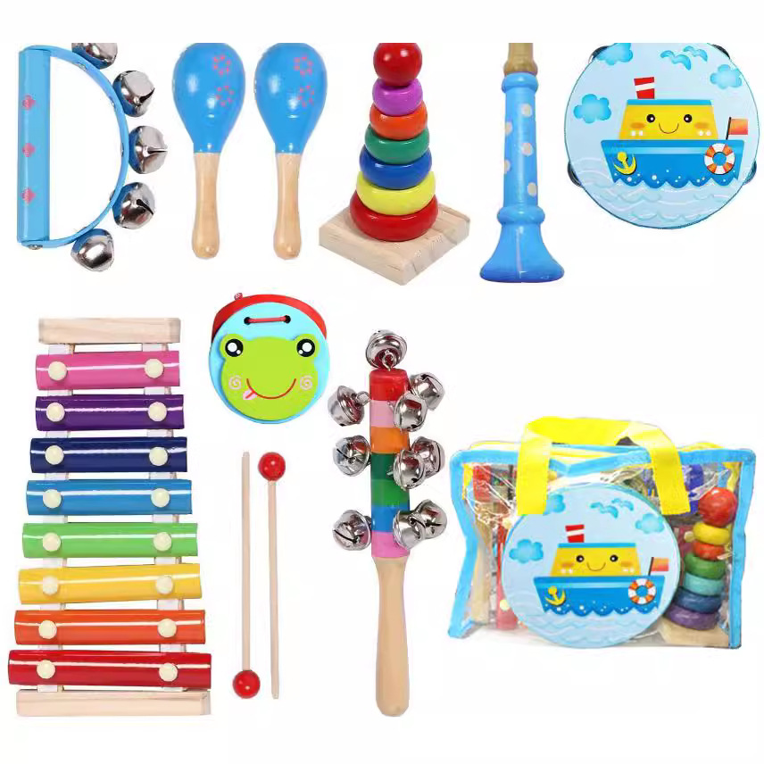 Conjunto de instrumentos musicales, instrumentos de percusión para niños, jardín de infantes para niños, música para bebés, ayudas para la educación temprana, juguetes Orff, rompecabezas