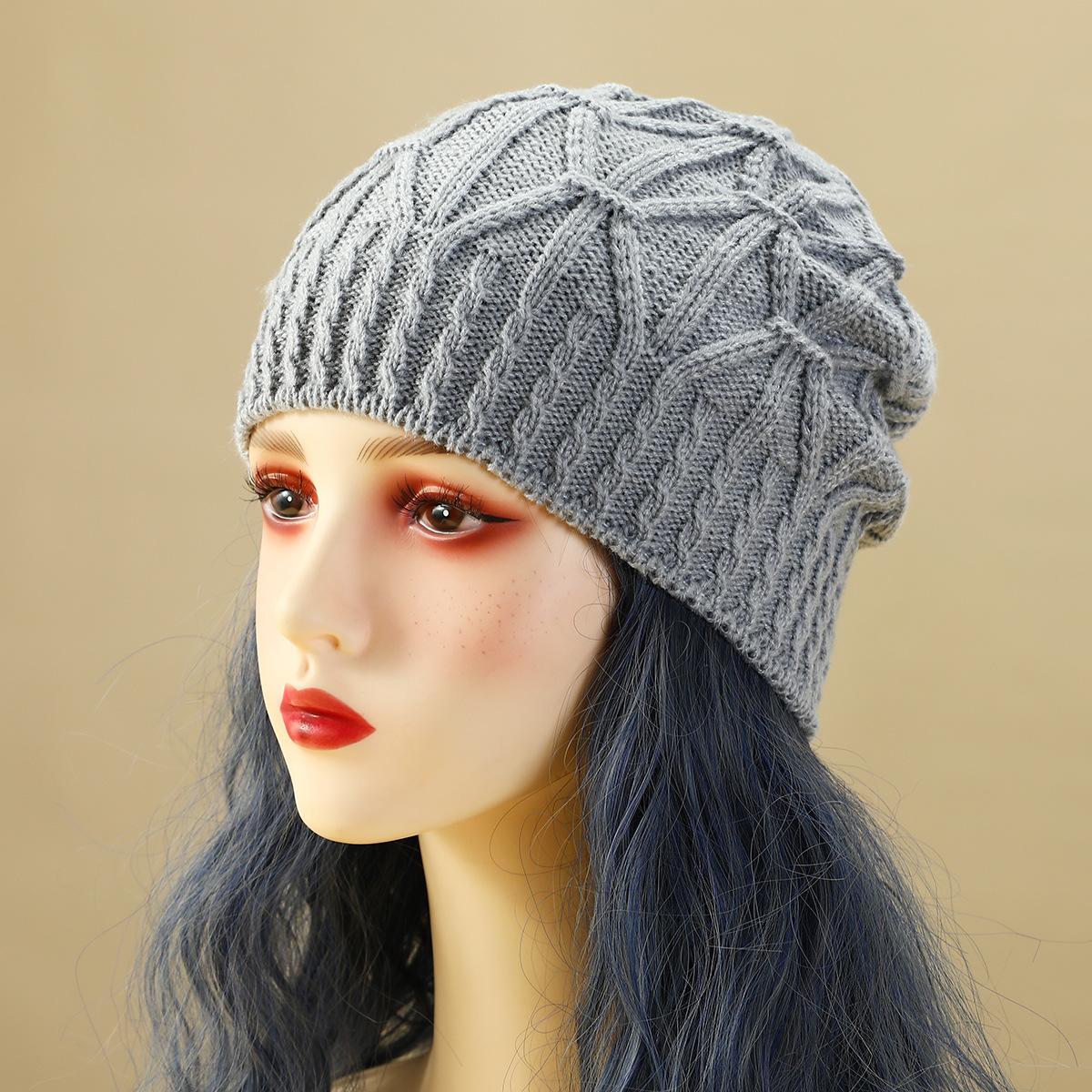 Women's Autumn and Winter Patterned Knitted Hat, Fashionable Warm and Cold-Proof Windproof Slouchy Beanie Versatile Turban Hat