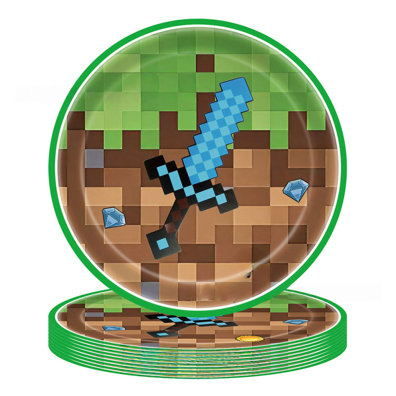 新しい Minecraft 誕生日パーティーのテーマ用品ピクセルバトル紙皿紙コップパーティー会場パーティー用品|undefined