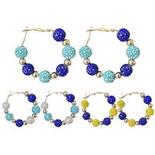 亚马逊货源钻球耳圈光明节礼物蓝白黄配色闪耀派对时尚水钻大耳圈