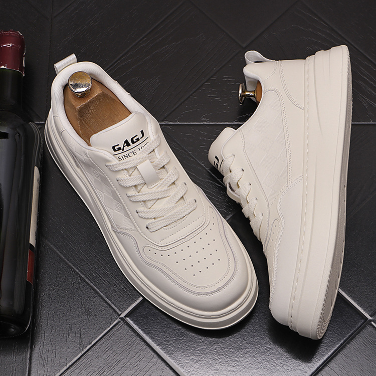 Minimalist Men's White Lace-up Trainers Versatile Breathable Shoes_voghion.com