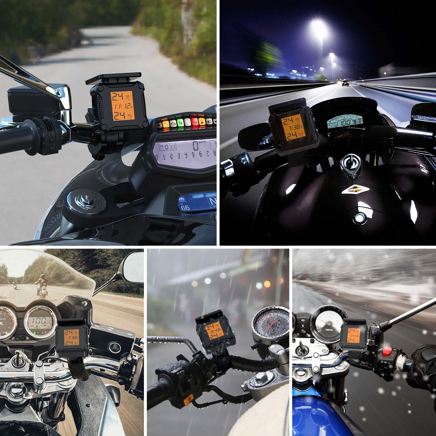Motorcycle Tire Pressure Monitor, Motorcycle Tire Pressure Solar-Powered High-Precision Sensor Detector, Portable