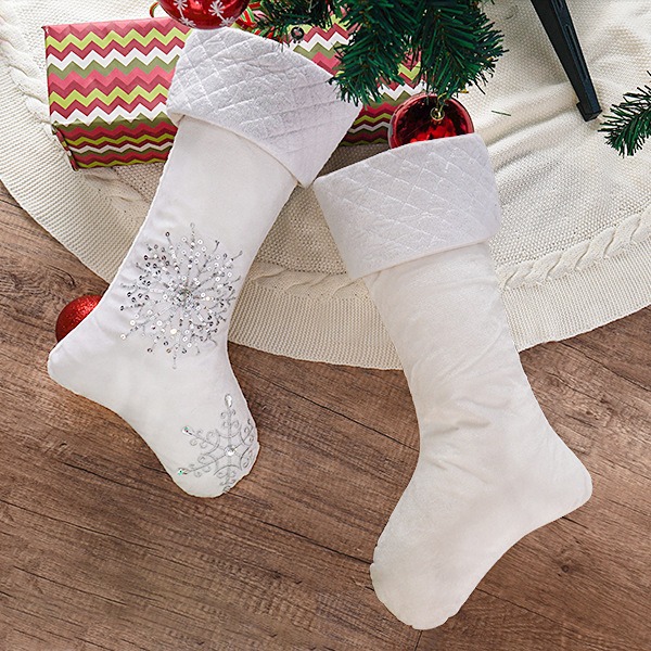 Navidad transfronteriza de cuero blanco calcetines de Navidad plateados sequillas calcetines de Navidad colgante decoración del hogar navideño