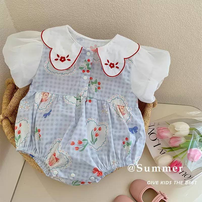 Летний боди для младенца, куклы, новая коллекция, с коротким рукавом, 0-2 года, в цветочек, воротничок для куклы
