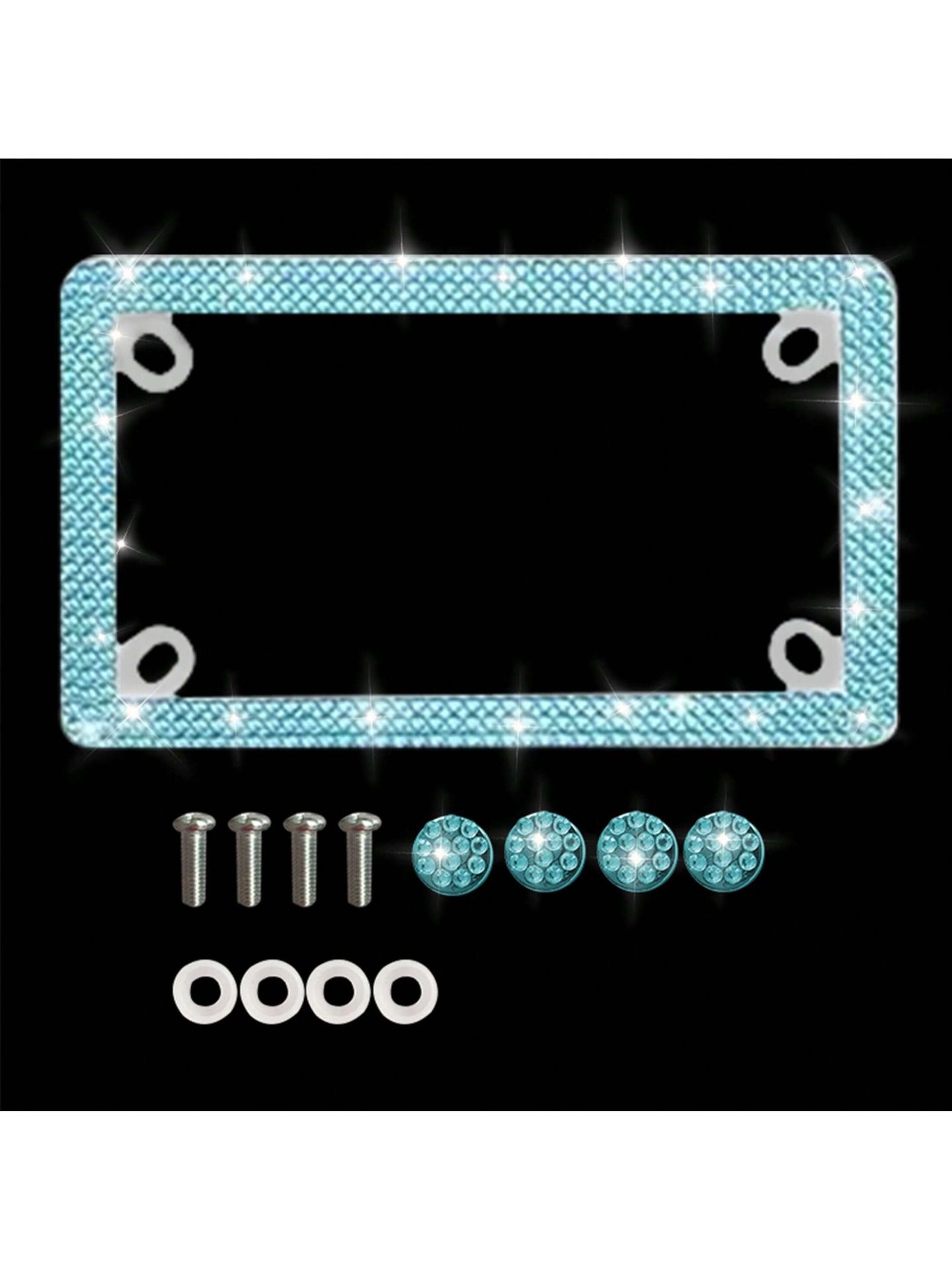 Motorcycle 4-Hole Rhinestone License Plate Frame Stainless Steel